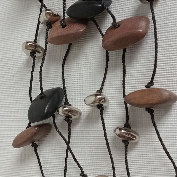 Black and Brown Wooden & Plastic Beaded Triple Strand Layered Fashion Necklace - Picture 9 of 9